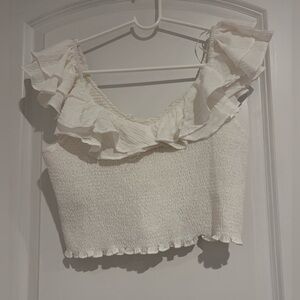Mustard Seed Cream/white Ruffle Crop Top